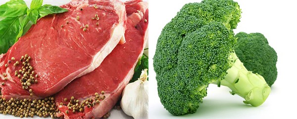 Vitamin B12 và folate có trong thịt, rau xanh, giúp cải thiện sức khoẻ cho người huyết áp thấp. Đồ hoạ: Phương Linh.