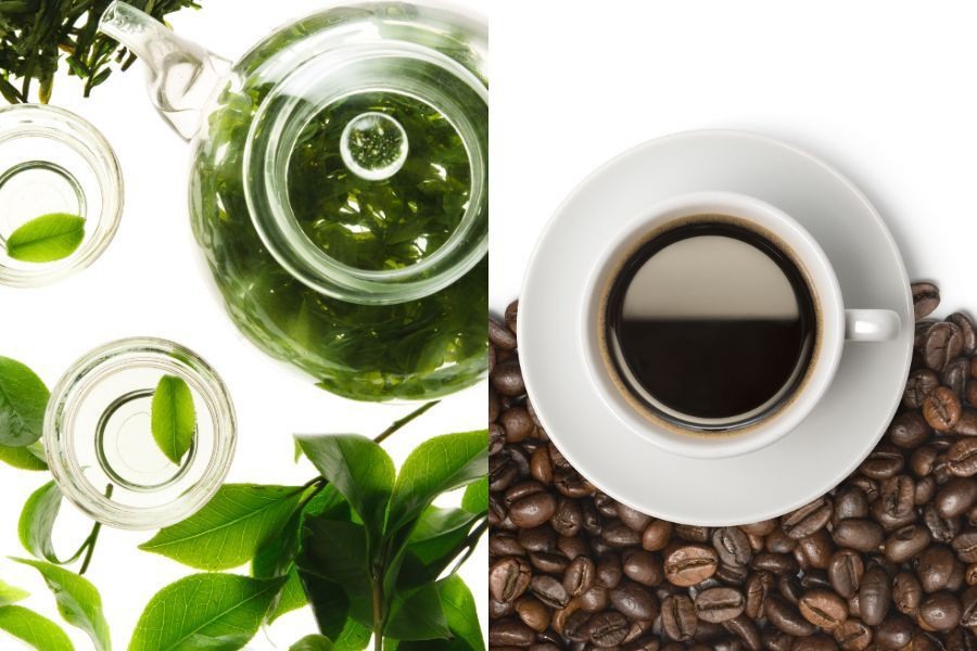 Trà xanh và cà phê mang lại nhiều lợi ích cho sức khoẻ. Đồ hoạ: Ngọc Thương.