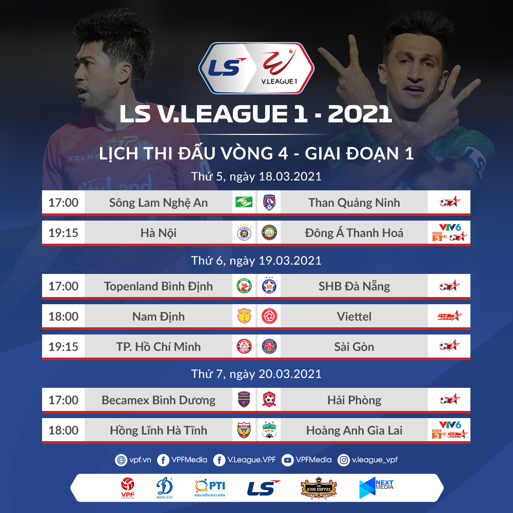 Lịch thi đấu vòng 4 V.League 2021. Ảnh: VPF.