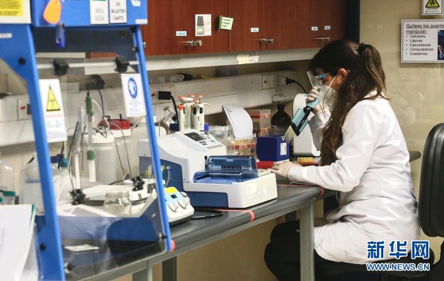 Các nhân viên tham gia thử nghiệm lâm sàng giai đoạn III làm việc trong phòng thí nghiệm ở Santiago