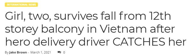 Một loạt các tờ báo, trang tin đăng tải câu chuyện về người đàn ông dũng cảm ở Việt Nam. Ảnh: Chụp màn hình