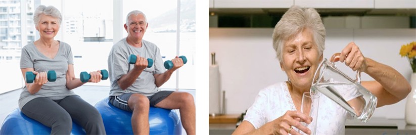Tập thể dục nhịp điệu và rèn luyện cơ bắp là yếu tố quan trọng giúp hạn chế các bệnh về tim mạch ở người cao tuổi. Đồ họa: Hồng Nhật