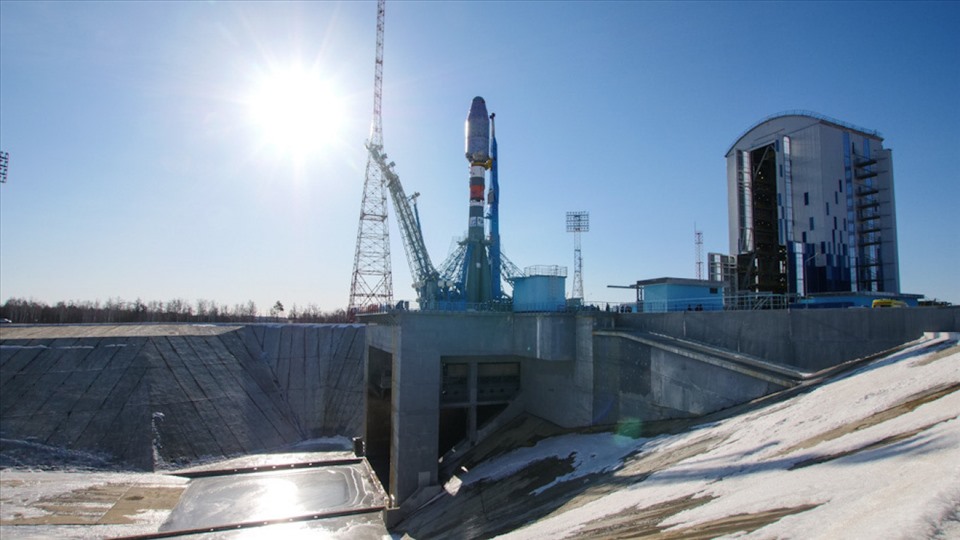 Tên lửa đẩy Soyuz được phóng vào lúc 6h07 GMT ngày 22.3. Ảnh: Roscosmos