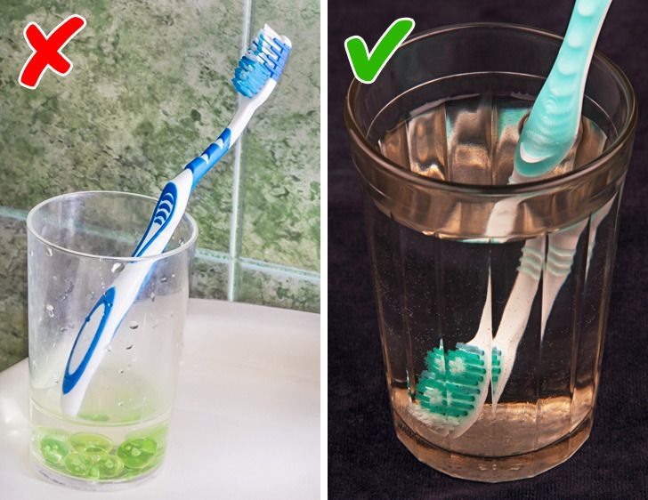 Ngâm bàn chải đánh răng bằng nước súc miệng sau khi sử dụng sẽ giúp làm sạch các vi khuẩn có hại (Ảnh nguồn: Bright Side)