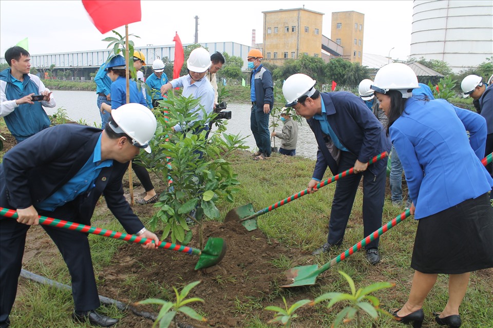 Các đại biểu trồng cây tại lễ phát động. Ảnh Mai Dung