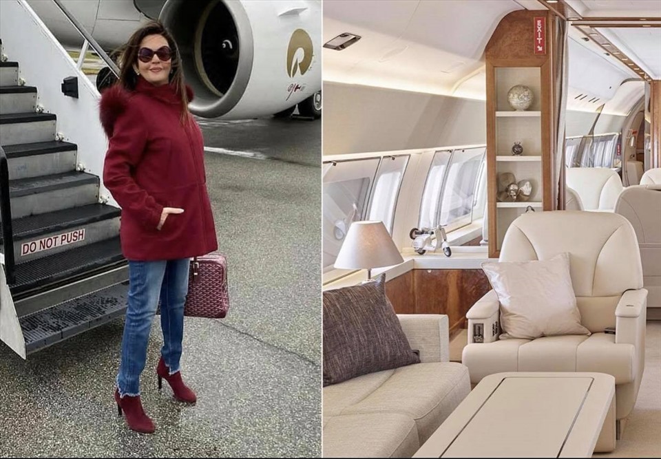 Bà Nita Ambani - vợ của tỉ phú Mukesh Ambani - bên cạnh phi cơ riêng của gia đình. Ảnh: Jet Aviation