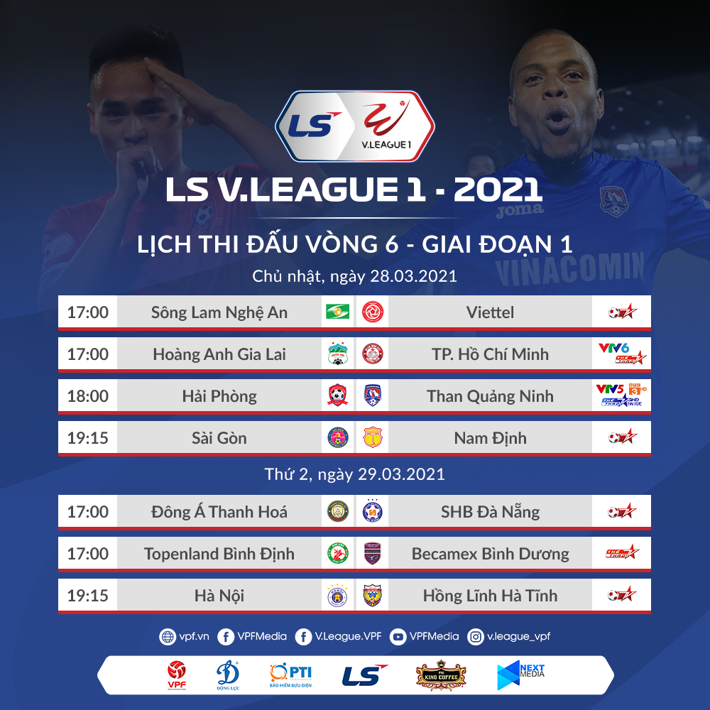 Lịch thi đấu vòng 6 V.League 2021. Ảnh: VPF.