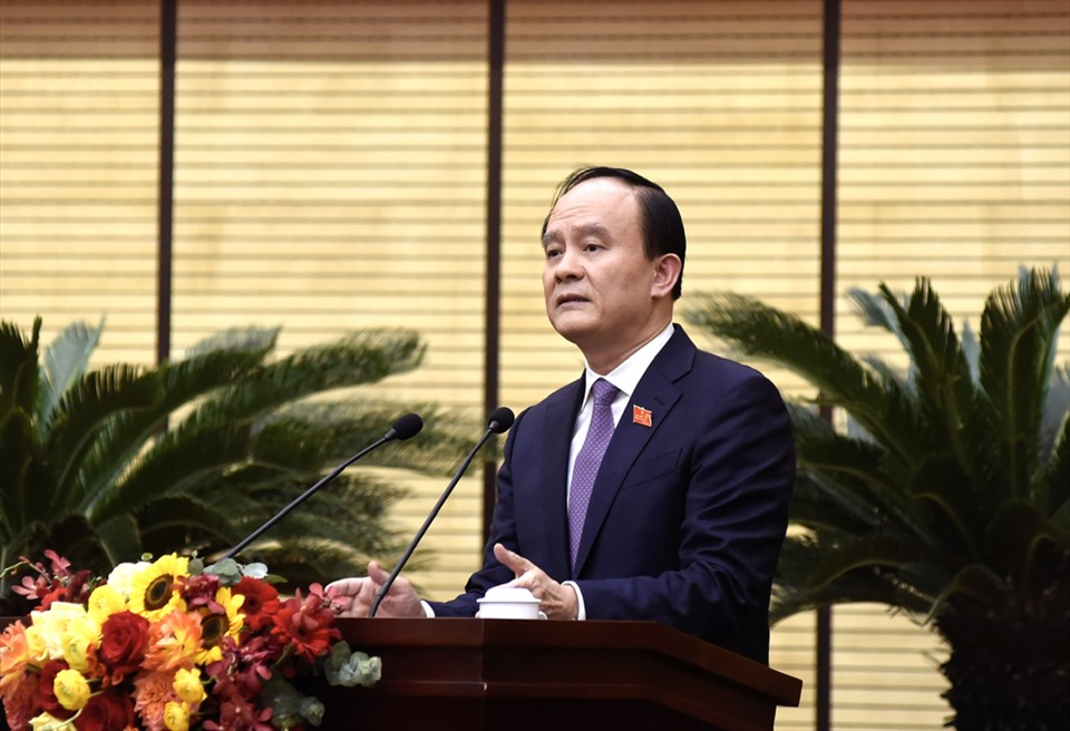 Chủ tịch HĐND TP Hà Nội Nguyễn Ngọc Tuấn phát biểu khai mạc kỳ họp. Ảnh: Viết Thành