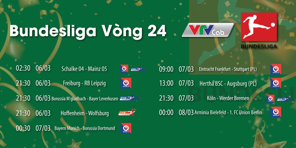 Lịch truyền hình trực tiếp Bundesliga