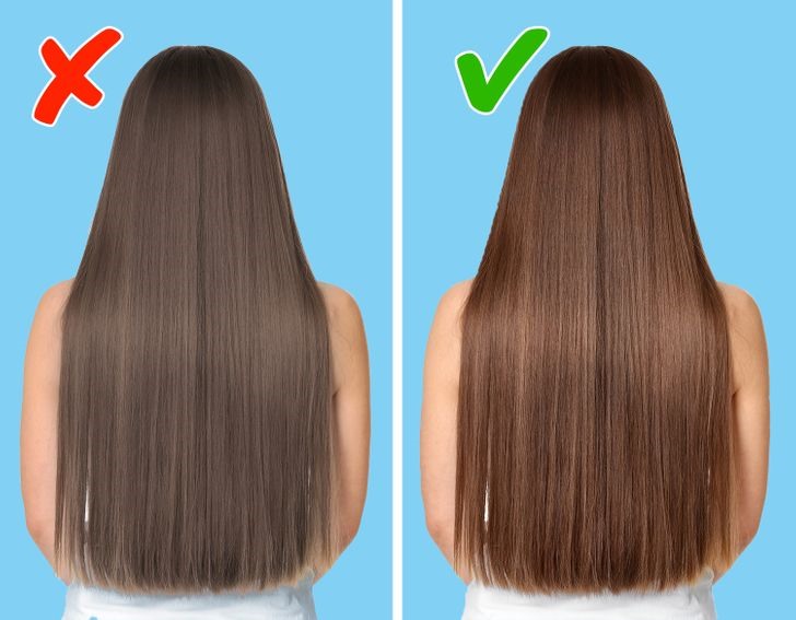 4. Tóc trông kém bóng hơn: Thiếu ẩm liên tục  có thể ảnh hưởng đến kết cấu của tóc, khiến tóc trở nên xỉn màu và thiếu sức sống. Ngoài việc loại bỏ dầu trên tóc, gội đầu quá thường xuyên cũng có thể dẫn đến tích tụ cặn , khiến tóc bạn trông kém bóng mượt.