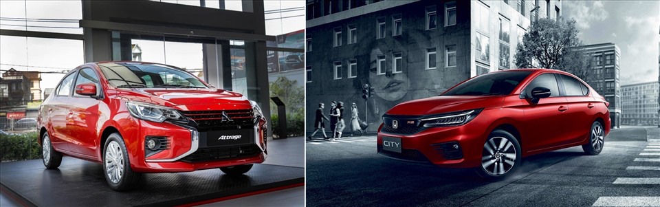 Trong phân khúc sedan hạng B, Mitsubishi Attrage 2021 và Honda City 2021 đang là cái tên được nhiều người đặt lên bàn cân. Đồ họa: Minh Huy