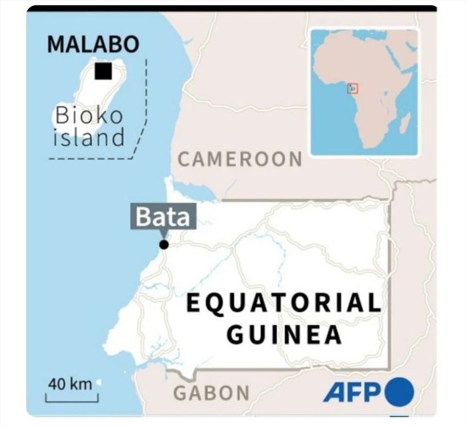 Bản đồ Guinea Xích đạo và vị trí xảy ra chùm nổ lớn ngày 7.3. Ảnh: AFP.