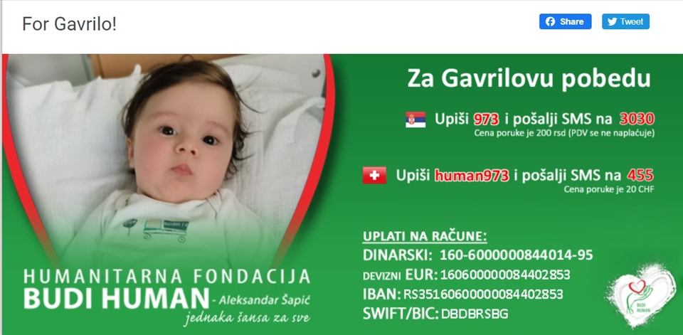 Hình ảnh của bé Gavril Djurdjevic trên trang Budi Human. Ảnh: Budihuman
