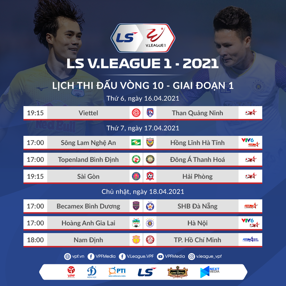 Lịch thi đấu vòng 10 V.League 2021. Ảnh: VPF.