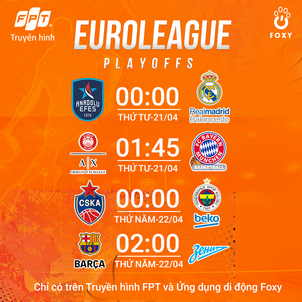 Lịch thi đấu Playoffs EuroLeague 2020/2021