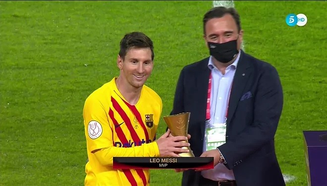 Messi là cầu thủ xuất sắc nhất trận chung kết với cú đúp và màn trình diễn đỉnh cao. Ảnh: AFP.