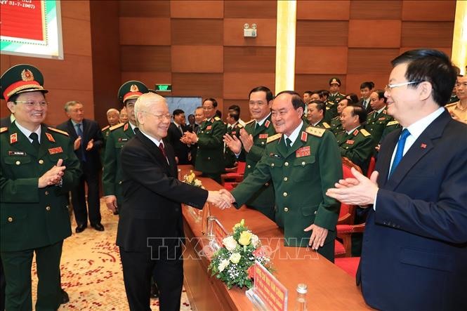 Tổng Bí thư Nguyễn Phú Trọng với các đại biểu tham dự Lễ kỷ niệm. Ảnh: Trọng Đức/TTXVN