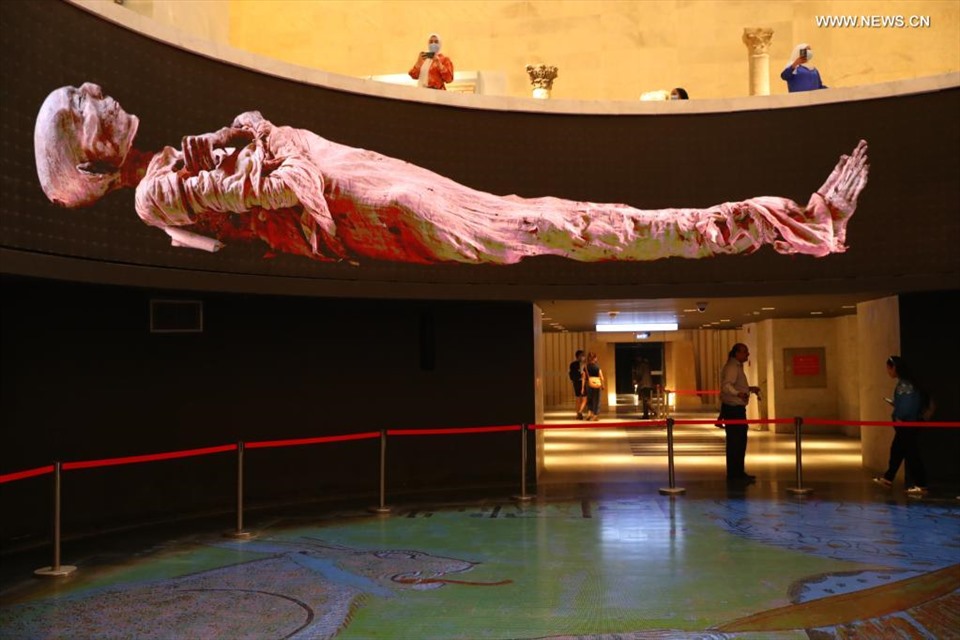 Xác ướp Ai Cập được trưng bày tại Bảo tàng Quốc gia Văn minh Ai Cập ở Cairo. Ảnh: Tân Hoa Xã