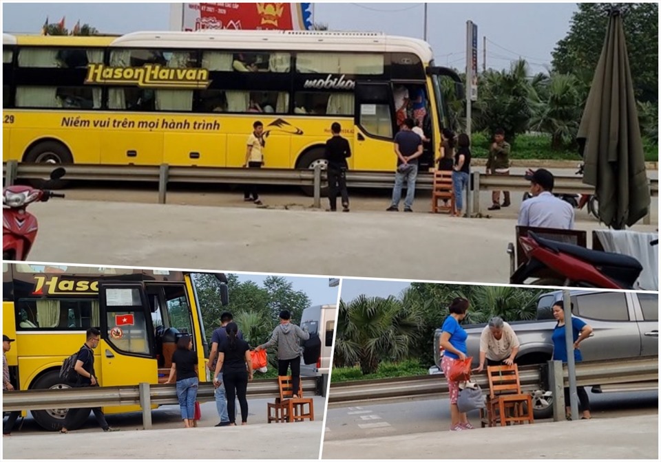 Trạm vé lậu bắc sẵn ghế gỗ để hành khách tiện trèo qua rào chắn hòng bắt xe Hải Sơn - Hà Vân ngay trên đường dẫn vào cao tốc.