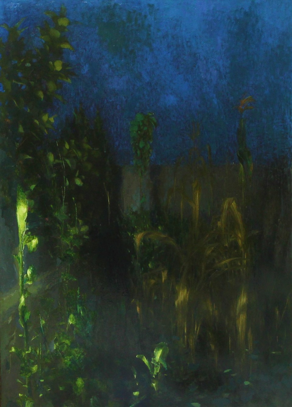 Khuya xuống vườn, sơn dầu, 125 x 82cm, 2008. Ảnh Ngọc Đông.