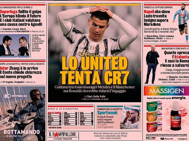 Truyền thông Italia đang đồn đoán việc Ronaldo sẽ ra đi. Ảnh chụp màn hình.