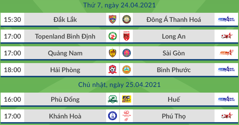 Lịch thi đấu các trận đấu còn lại của Vòng loại Cúp Quốc gia Bamboo Airways 2021. Ảnh: VPF.