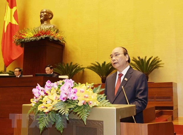 Chủ tịch Nước Nguyễn Xuân Phúc phát biểu nhậm chức. Ảnh: TTXVN