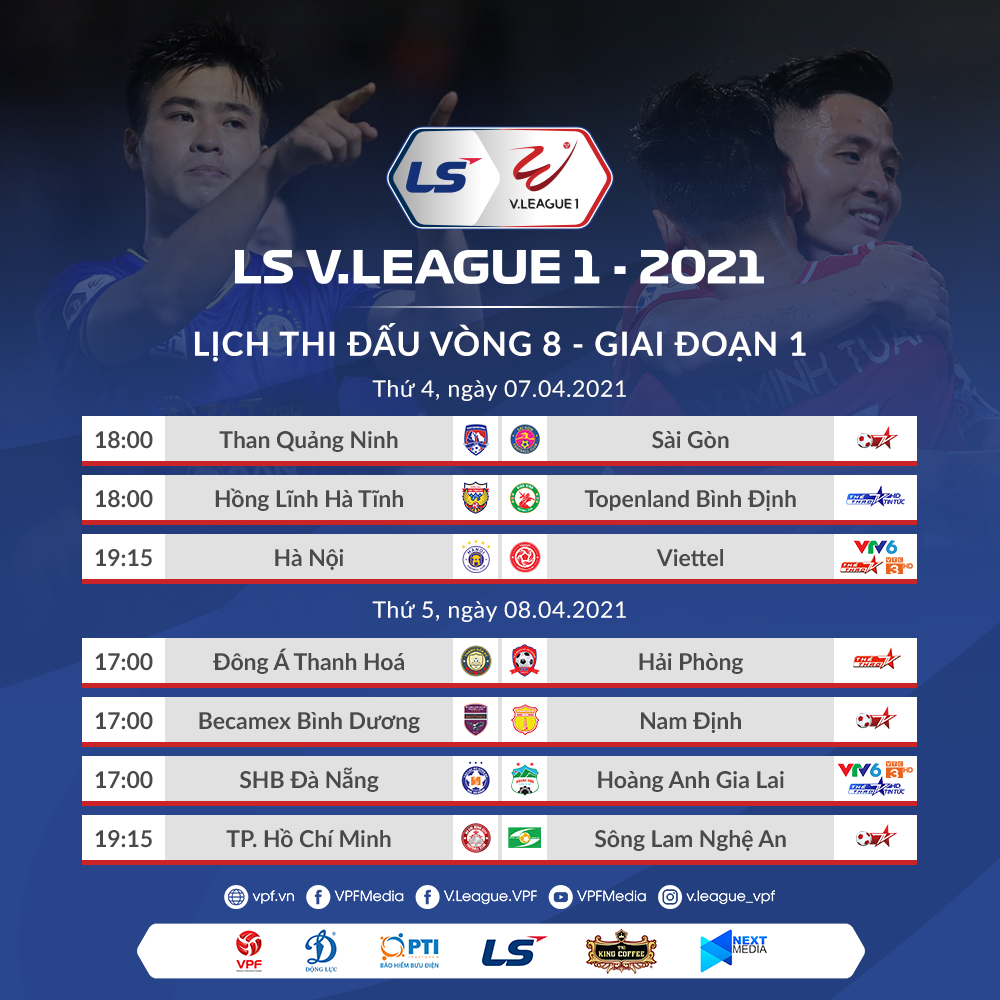 Lịch thi đấu vòng 8 V.League 2021. Ảnh: VPF.
