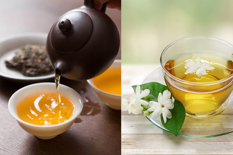 Uống trà mang lại nhiều lợi ích cho sức khoẻ. Đồ hoạ: Phương Linh.