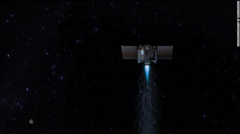 Hình minh họa tàu vũ trụ OSIRIS-REx của NASA khởi hành từ tiểu hành tinh Bennu để trở lại trái đất. Ảnh: Đại học Arizona.