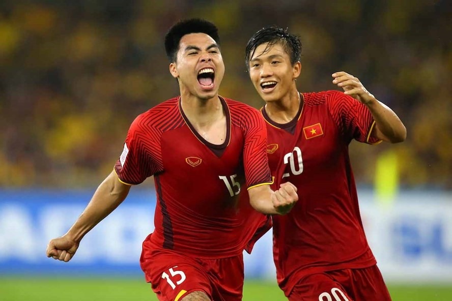 Đức Huy đã có bàn thắng ấn tượng ở chung kết lượt đi AFF Cup 2018. Ảnh: AFF