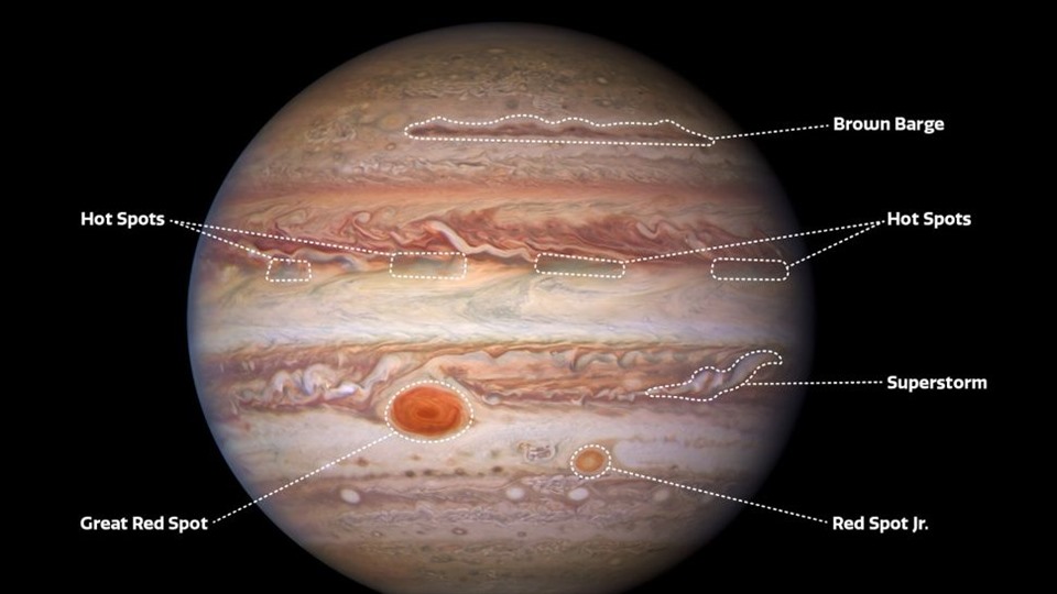 Nhiều đặc điểm cấu trúc của sao Mộc được hé lộ trong ảnh chụp qua bước sóng khả kiến. Ảnh: NASA/ESA.