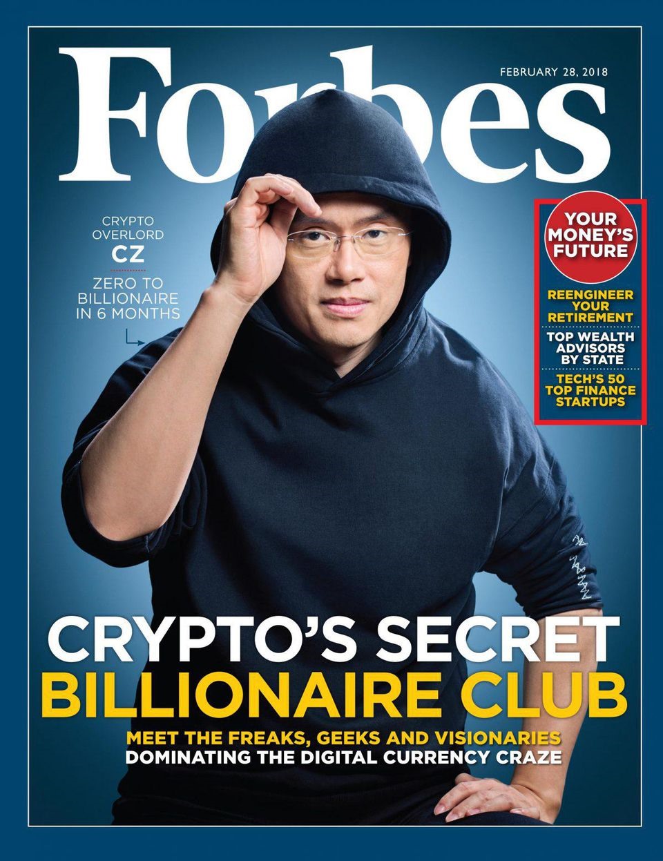 Changpeng Zhao, 41 tuổi, người sáng lập sàn giao dịch tiền ảo lớn nhất thế giới Binance từng được lên trang bìa tạp chí Forbes vì trở thành tỉ phú trong thời gian ngắn. Ảnh: Bitcoin