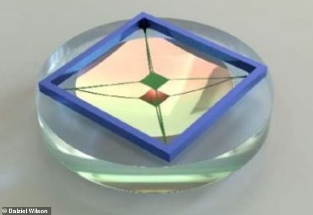 Gia tốc kế làm bằng silicon nitride và một gương beryllium cố định để phản xạ ánh sáng giữa hai bề mặt, nhằm tìm ra các hạt nhỏ, trọng lượng nhẹ có thể tạo nên vật chất tối. Ảnh: Đại học Arizona