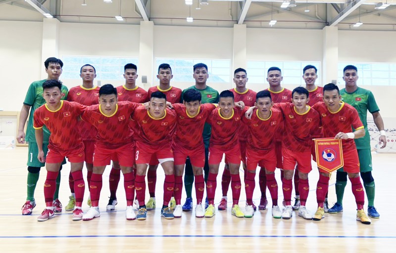 Đội hình thi đấu của đội tuyển Futsal Việt Nam gặp Iraq. Ảnh: VFF