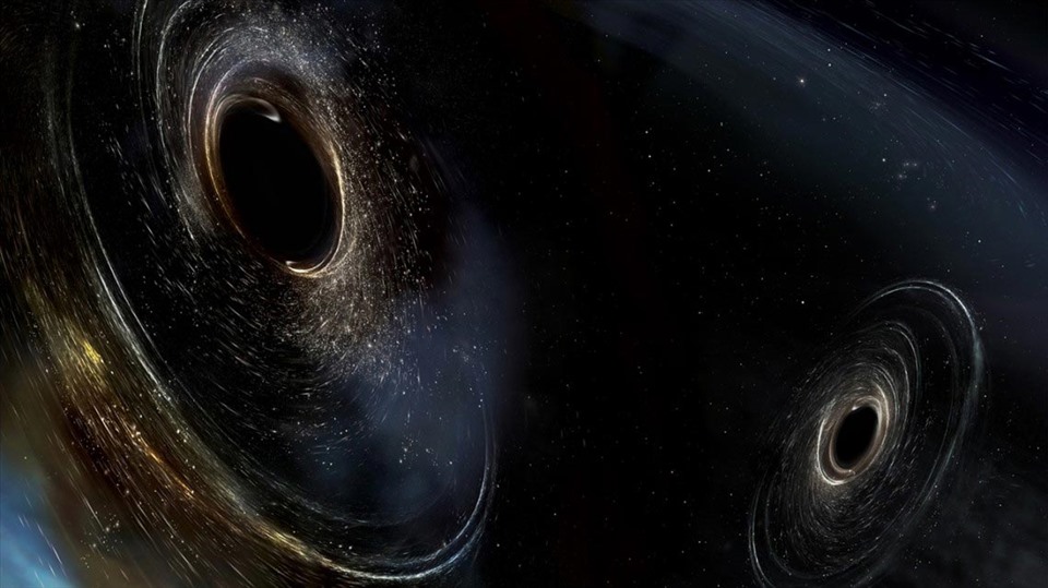 Minh họa hai hố đen hợp nhất tương tự như hố đen được LIGO phát hiện. Ảnh: Aurore Simonnet/LIGO-Caltech-MIT-Sonoma State