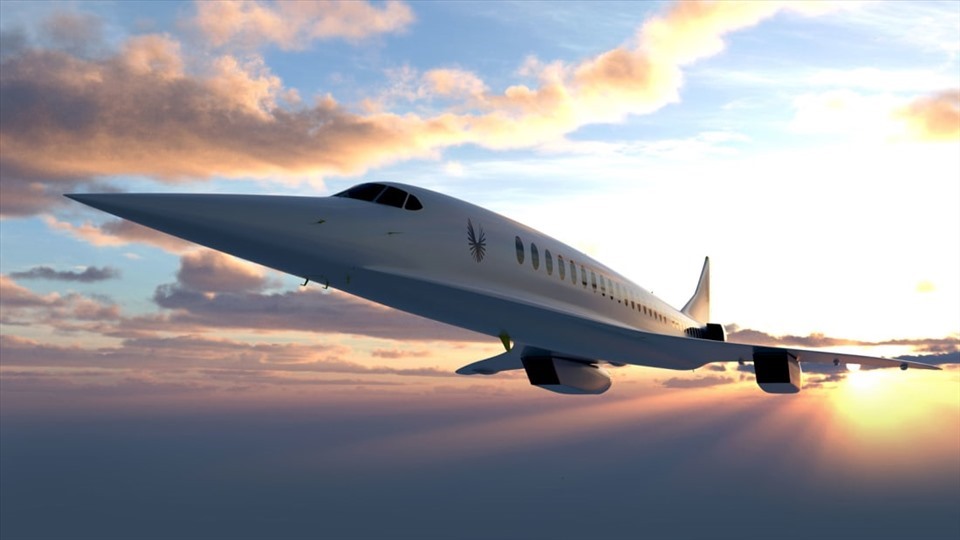 Công ty Boom Supersonic của Mỹ cũng đang nghiên cứu phát triển máy bay siêu thanh chở khách, đặt mục tiêu từ New York đến London sẽ chỉ mất 3 tiếng 15 phút. Ảnh: Boom Supersonic