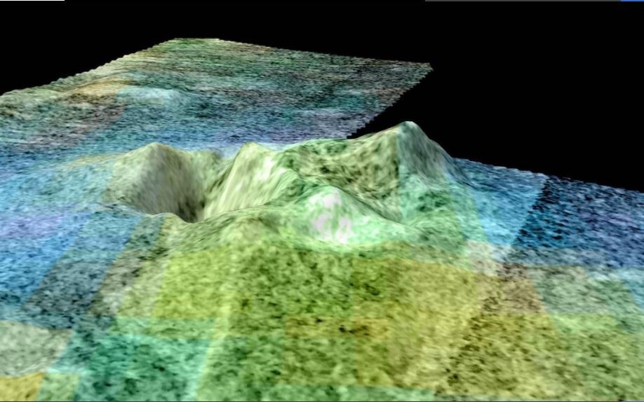 Doom Mons, được đặt theo tên Núi Doom của phim “Chúa tể của những chiếc nhẫn“, là điểm cao nhất của một dãy núi ở nam bán cầu trên mặt trăng Titan. Titan là vệ tinh được phát hiện đầu tiên của sao Thổ, cấu tạo chủ yếu gồm các vật liệu băng nước và đá. Ảnh: NASA.