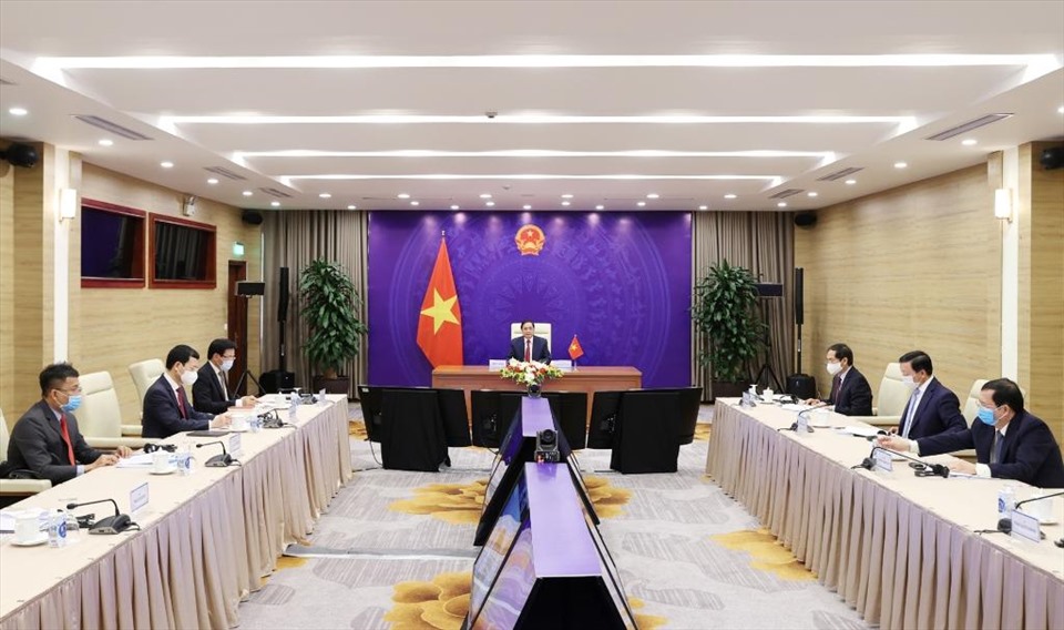 Thủ tướng Phạm Minh Chính phát biểu tại Hội nghị quốc tế Tương lai Châu Á tổ chức theo hình thức trực tuyến ngày 20.5. Ảnh: BNG