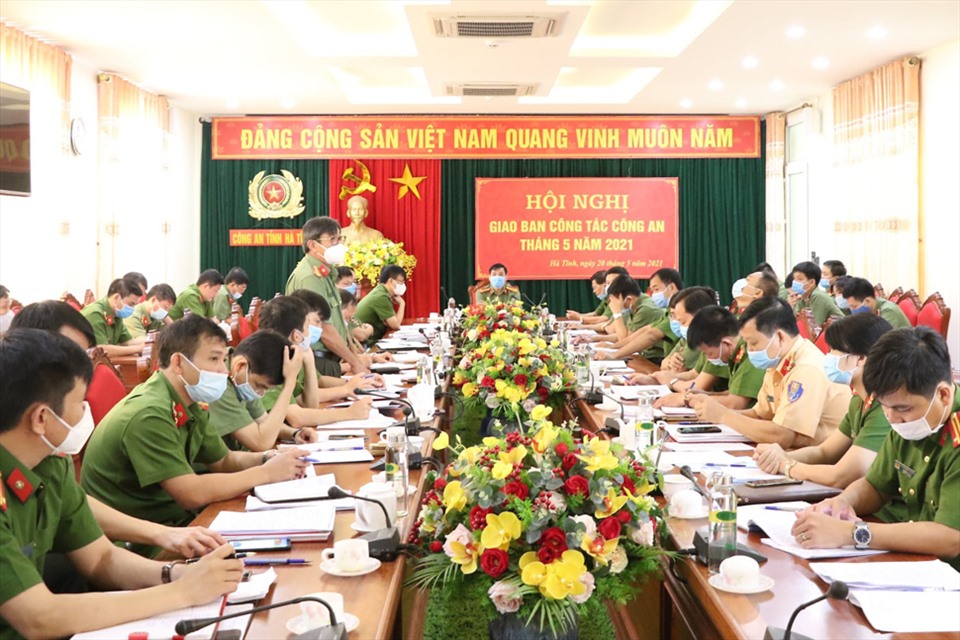 Hội nghị giao ban công tác công an Hà Tĩnh diễn ra sáng 20.5. Ảnh: CA.