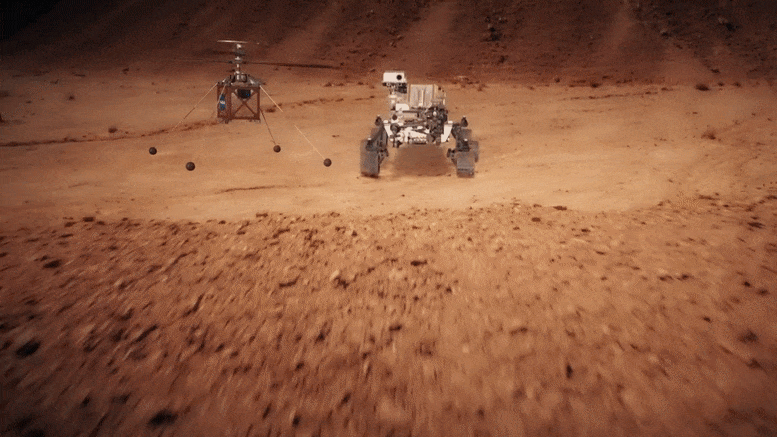 Trực thăng Ingenuity bay trên sao Hỏa. Ảnh: NASA