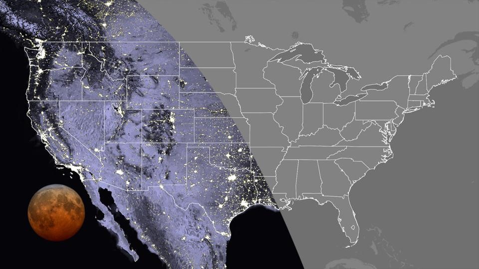Khu vực có thể quan sát thấy nguyệt thực toàn phần ở Mỹ. Ảnh: NASA.