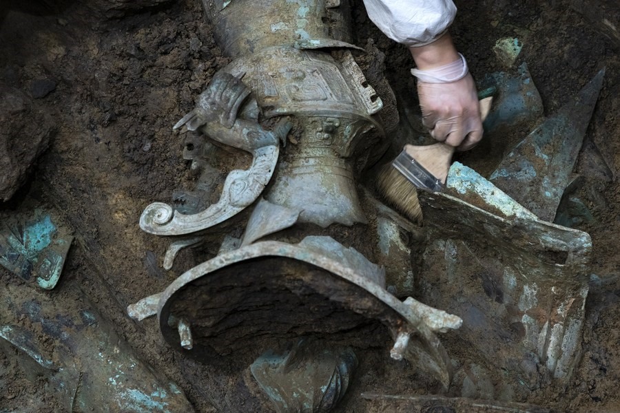 Khai quật khảo cổ ở di chỉ Tam Tinh Đôi hồi tháng 3.2021. Ảnh: Xinhua