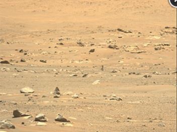 Hình ảnh trực thăng sao Hỏa Ingenuity được chụp vào ngày 23.5, một ngày sau chuyến bay thứ 6 trên hành tinh đỏ, bằng thiết bị của tàu thăm dò sao Hỏa Perseverance. Ảnh: NASA.