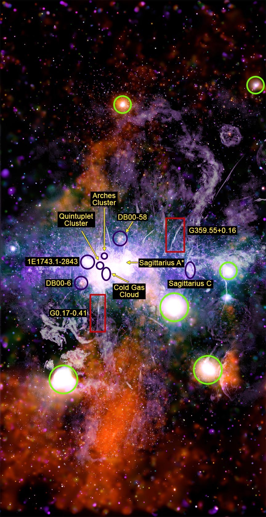 Phiên bản hình ảnh này nêu bật một số đặc điểm chính của cuộc khảo sát Trung tâm Thiên hà mới thực hiện. Ảnh: NASA.