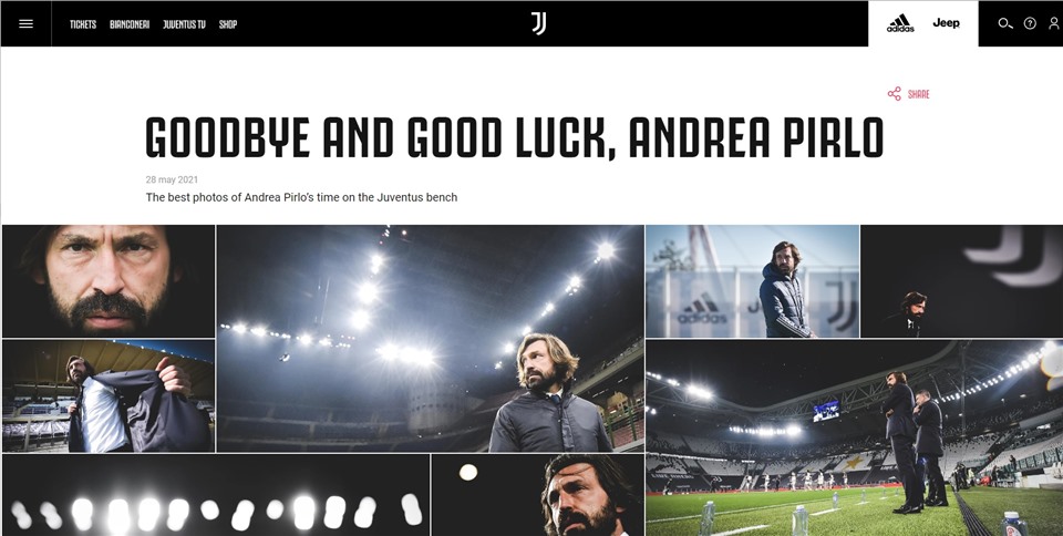 Thông báo trên trang chủ Juventus