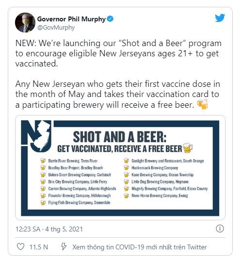 Thông báo khuyến khích tiêm chủng của Thống đốc New Jersey. Ảnh: Twitter