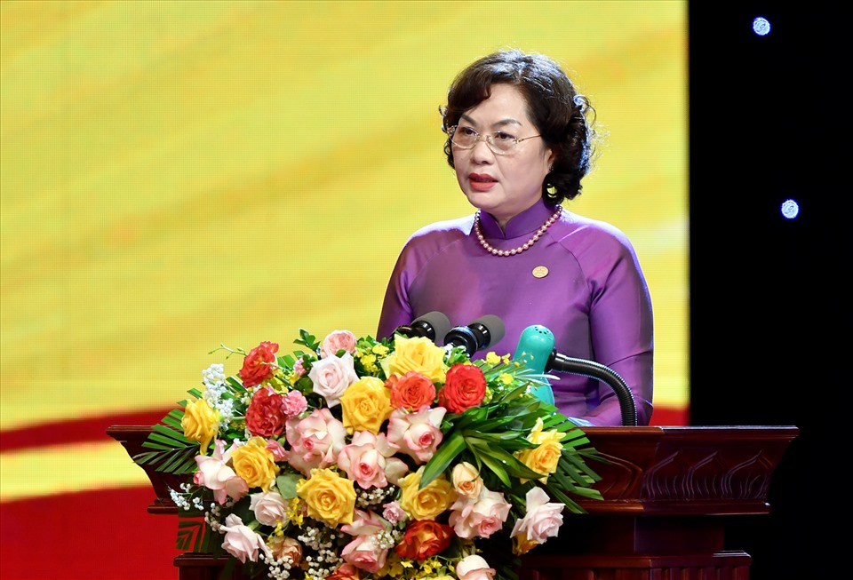 Bà Nguyễn Thị Hồng, Thống đốc Ngân hàng Nhà nước Việt Nam phát biểu tại Lễ kỷ niệm. (Ảnh: SBV)