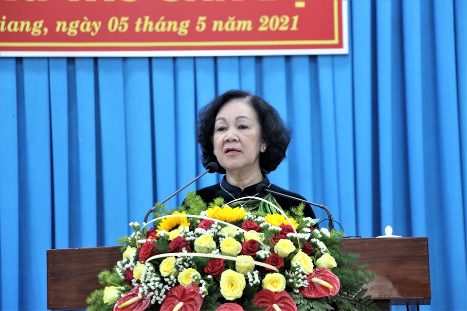Bà Trương Thị Mai, Ủy viên Bộ Chính trị, Bí thư Trung ương Đảng phát biểu tại hội nghị. Ảnh: LT
