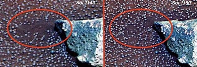 Hai bức ảnh chụp cách nhau 7 ngày, ít nhất 18 cấu trúc hình cầu đã xuất hiện thêm trong cùng một khu vực. Ảnh: NASA